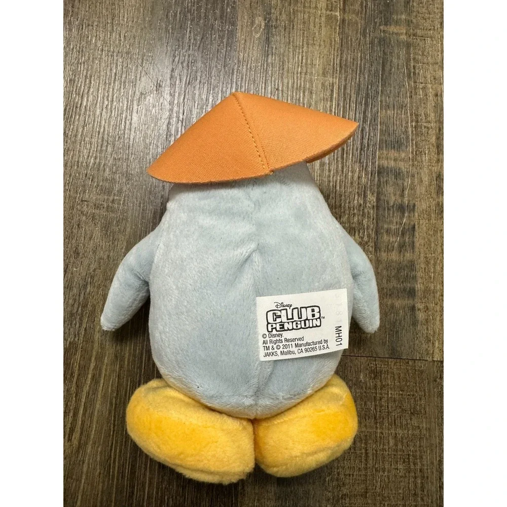 Disney Club Penguin Sensei Plush 7 Inch Blue Penguin Orange Hat 2011 Jakks MH01